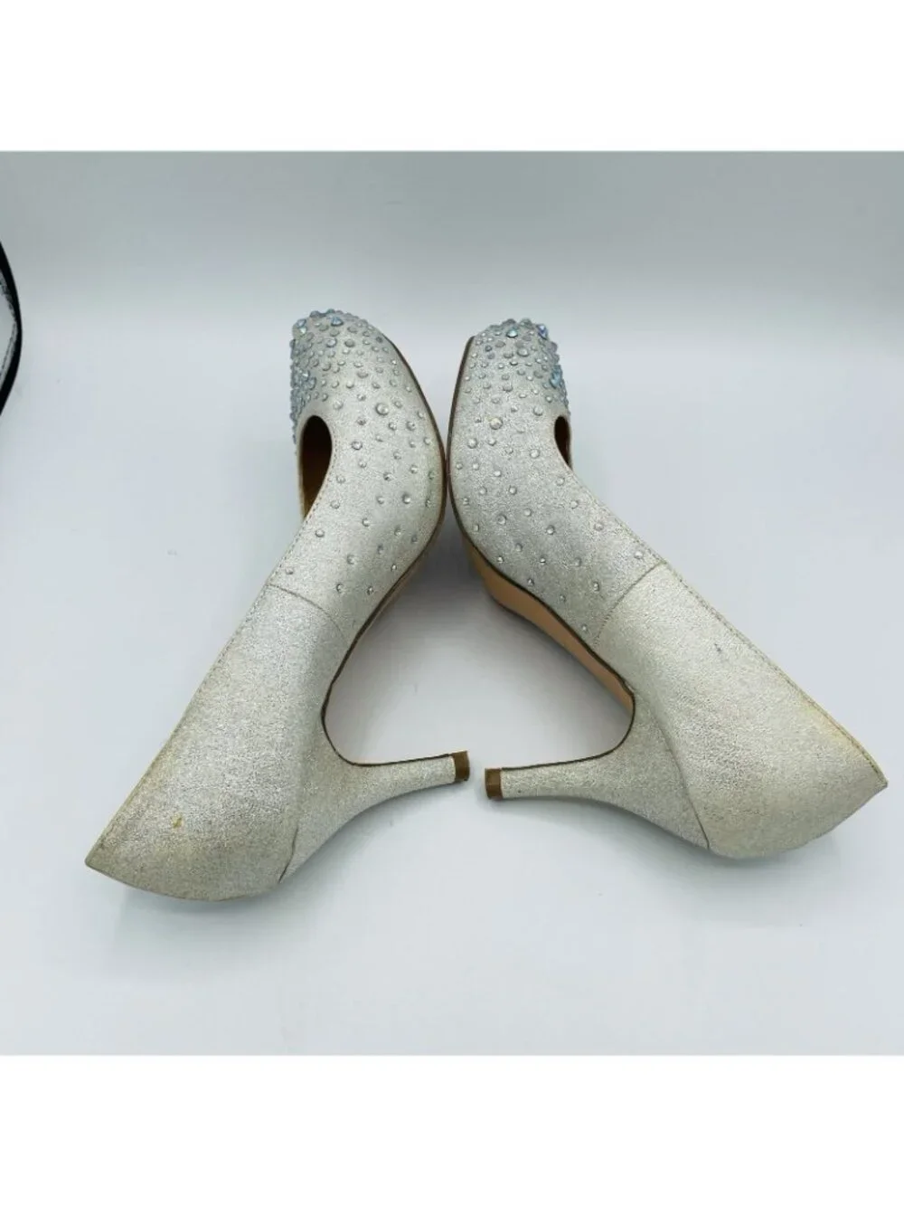 De Blossom Collection Shoes Womens Size 8 Silver Rhinestone Studded Roma Heels